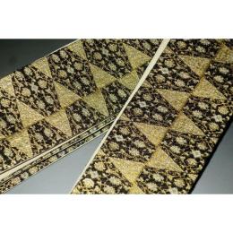 拾11293 女流・袴下帯 シルク化繊К黒地金襴亀甲鱗文様