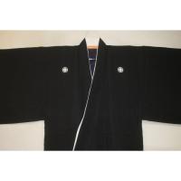 拾10380【新企画・男の弓道用高級着物】本絹羽二重 黒紋付着物 裄71丈150К 丸に隅立て四ツ目