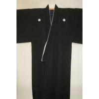 拾10380【新企画・男の弓道用高級着物】本絹羽二重 黒紋付着物 裄71丈150К 丸に隅立て四ツ目