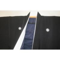 拾10380【新企画・男の弓道用高級着物】本絹羽二重 黒紋付着物 裄71丈150К 丸に隅立て四ツ目