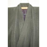 弐11304RM 本絹丹後縮緬紬 男着物羽織 裄69丈135К渋緑茶色霰文様 茶人好み 織が凄い