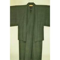 弐11304RM 本絹丹後縮緬紬 男着物羽織 裄69丈135К渋緑茶色霰文様 茶人好み 織が凄い