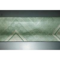 弐11311RM 男角帯 本絹銀糸西陣織角帯К銀地銀欄銀緑 古典裂取り稲妻菱と沙綾形の両面全通 別誂