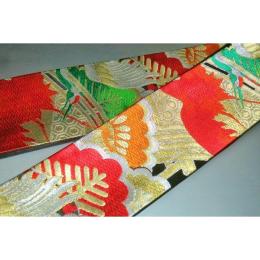 弐11314RM 男角帯 本絹西陣錦織К黒地金襴・御所解き鶴松 おめでたい 金属糸使 用 別誂え