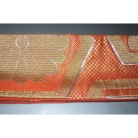 弐11330RM 男角帯 本絹西陣織 К朱色地金襴・亀甲市松に十六枚菊の図 新品 豪華な織 金属糸使