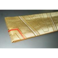 弐11331RM 男角帯 本絹西陣織 К沈金色地箔引き重ね亀甲文様 極上新品 金属糸使用 季節の帯に