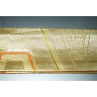 弐11331RM 男角帯 本絹西陣織 К沈金色地箔引き重ね亀甲文様 極上新品 金属糸使用 季節の帯に