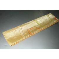 弐11331RM 男角帯 本絹西陣織 К沈金色地箔引き重ね亀甲文様 極上新品 金属糸使用 季節の帯に