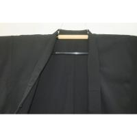 弐11341RM 化繊ギャバジン織物 男羽織 裄73丈101К黒無地 新品