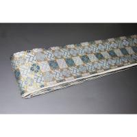 拾11348RM 女性袴下帯 シルク化繊西陣織К灰色と金の桧垣市松に花菱文様 全通 新品別誂え