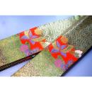 拾11349RM 女性袴下帯 シルク化繊西陣織金襴К紗綾形と変わり亀甲文様に蝶 全通 新品別誂え