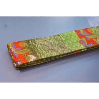 拾11349RM 女性袴下帯 シルク化繊西陣織金襴К紗綾形と変わり亀甲文様に蝶 全通 新品別誂え