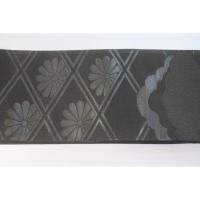 弐11381RM 男角帯 本絹西陣織黒繻子 К 有職菊に雲 新仕様 新品 素晴らしい 漆箔 別誂え