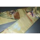 弐11391RM 男角帯 本絹西陣錦織 К沈金色地金襴・御所解き扇面平安絵巻文様 新品 金属糸使用