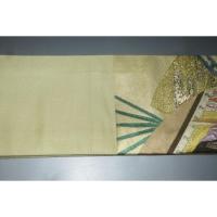 弐11391RM 男角帯 本絹西陣錦織 К沈金色地金襴・御所解き扇面平安絵巻文様 新品 金属糸使用