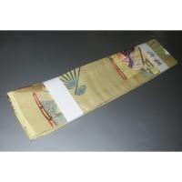 弐11391RM 男角帯 本絹西陣錦織 К沈金色地金襴・御所解き扇面平安絵巻文様 新品 金属糸使用