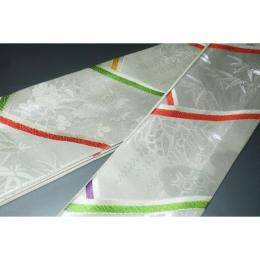 弐11411RM 男角帯 本絹西陣織銀欄К本絹銀糸使用の銀地銀欄に鶴吉祥文様 別誂え