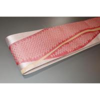 弐11414RM 男角帯 絹交ぜ織り西陣織К繻子織桜色地流線形の鹿の子桜 上仕立て全通 別誂え