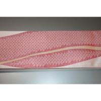 弐11414RM 男角帯 絹交ぜ織り西陣織К繻子織桜色地流線形の鹿の子桜 上仕立て全通 別誂え