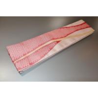 弐11414RM 男角帯 絹交ぜ織り西陣織К繻子織桜色地流線形の鹿の子桜 上仕立て全通 別誂え