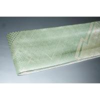 弐11420RM 男角帯 本絹銀糸西陣織角帯К銀地銀欄銀緑 古典裂取り稲妻菱と沙綾形の両面全通 別誂