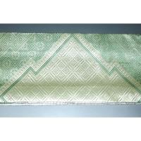 弐11420RM 男角帯 本絹銀糸西陣織角帯К銀地銀欄銀緑 古典裂取り稲妻菱と沙綾形の両面全通 別誂