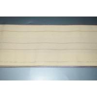 弐11421RM 男角帯 絹交ぜ織り西陣織К繻子織 緋桜流線形 芭蕉色の金筋縞 上仕立て全通 新品別