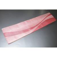 弐11421RM 男角帯 絹交ぜ織り西陣織К繻子織 緋桜流線形 芭蕉色の金筋縞 上仕立て全通 新品別