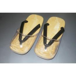 【時雨履き雪駄Lサイズ限定】時雨履き雪駄・男物 Κ 黒鼻緒に透明カバー 黄千葉アメゴム底