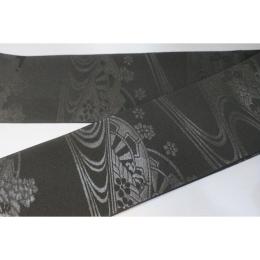 弐11424RM 男角帯 本絹西陣織К黒繻子 落花流水 新品 上仕立て 10cm幅仕立て 昇段祝いに