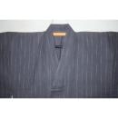 弐11463RM 綿麻遠州織 男着物単衣 裄71丈148К透かししじら織 灰色地にスジ縞飛白 新品