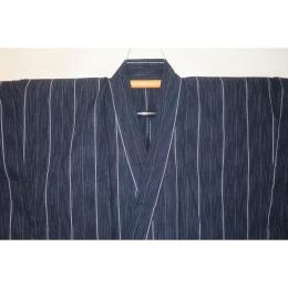 弐11522RM 綿麻近江上布 男着物単衣浴衣 裄73丈143К透かし織 藍色地にスジ縞・五月雨飛白