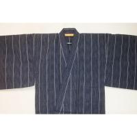 弐11522RM 綿麻近江上布 男着物単衣浴衣 裄73丈143К透かし織 藍色地にスジ縞・五月雨飛白