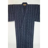 弐11522RM 綿麻近江上布 男着物単衣浴衣 裄73丈143К透かし織 藍色地にスジ縞・五月雨飛白