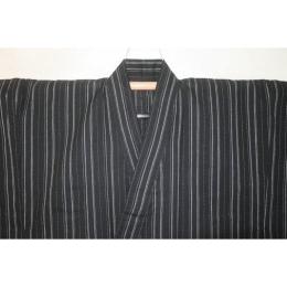 弐11531RM 綿麻近江上布 男着物単衣浴衣 裄70丈148К黒地のスジ縞飛白 新品