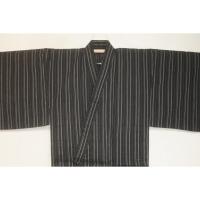 弐11531RM 綿麻近江上布 男着物単衣浴衣 裄70丈148К黒地のスジ縞飛白 新品