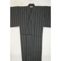 弐11531RM 綿麻近江上布 男着物単衣浴衣 裄70丈148К黒地のスジ縞飛白 新品