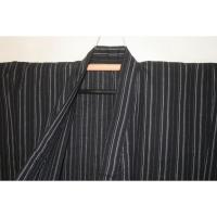 弐11531RM 綿麻近江上布 男着物単衣浴衣 裄70丈148К黒地のスジ縞飛白 新品