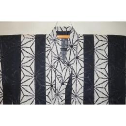 弐11532RM 遠州綿紅梅紬 男の高級浴衣着物単衣 裄70丈150К染め分け陰陽麻の葉 紺と白 新