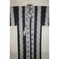 弐11532RM 遠州綿紅梅紬 男の高級浴衣着物単衣 裄70丈150К染め分け陰陽麻の葉 紺と白 新