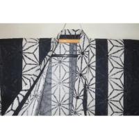 弐11532RM 遠州綿紅梅紬 男の高級浴衣着物単衣 裄70丈150К染め分け陰陽麻の葉 紺と白 新