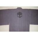 弐11537RM 綿麻遠州織 男着物単衣 裄72丈154К透かししじら織 灰色地にバックエンブレム・