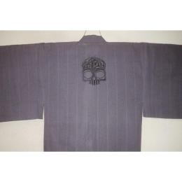 弐11537RM 綿麻遠州織 男着物単衣 裄72丈154К透かししじら織 灰色地にバックエンブレム・