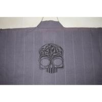 弐11537RM 綿麻遠州織 男着物単衣 裄72丈154К透かししじら織 灰色地にバックエンブレム・