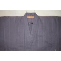 弐11537RM 綿麻遠州織 男着物単衣 裄72丈154К透かししじら織 灰色地にバックエンブレム・