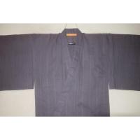 弐11537RM 綿麻遠州織 男着物単衣 裄72丈154К透かししじら織 灰色地にバックエンブレム・