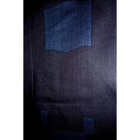 弐11556RM 遠州綿紬 男の染絣の着物浴衣単衣 裄71丈153К黒瑠璃濃淡地に平角と揺り角・造形