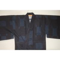 弐11556RM 遠州綿紬 男の染絣の着物浴衣単衣 裄71丈153К黒瑠璃濃淡地に平角と揺り角・造形