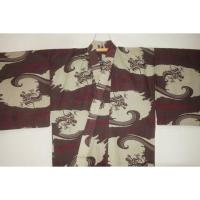 弐11557RM 遠州木綿 男着物単衣浴衣 裄69丈143К防染 灰茶に臙脂濃淡の風雲急に龍 新品