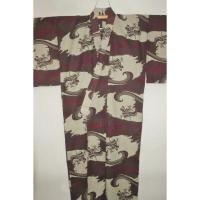 弐11557RM 遠州木綿 男着物単衣浴衣 裄69丈143К防染 灰茶に臙脂濃淡の風雲急に龍 新品